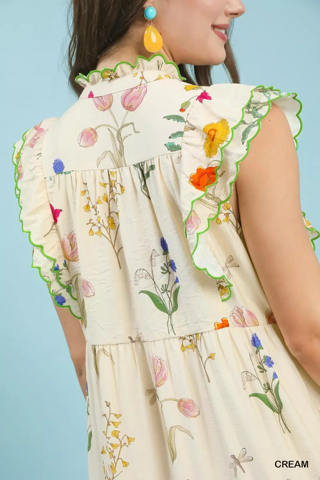 Umgee Floral Ruffle Tiered Midi Dress with Scalloped Detail--Splashis-Trendsi