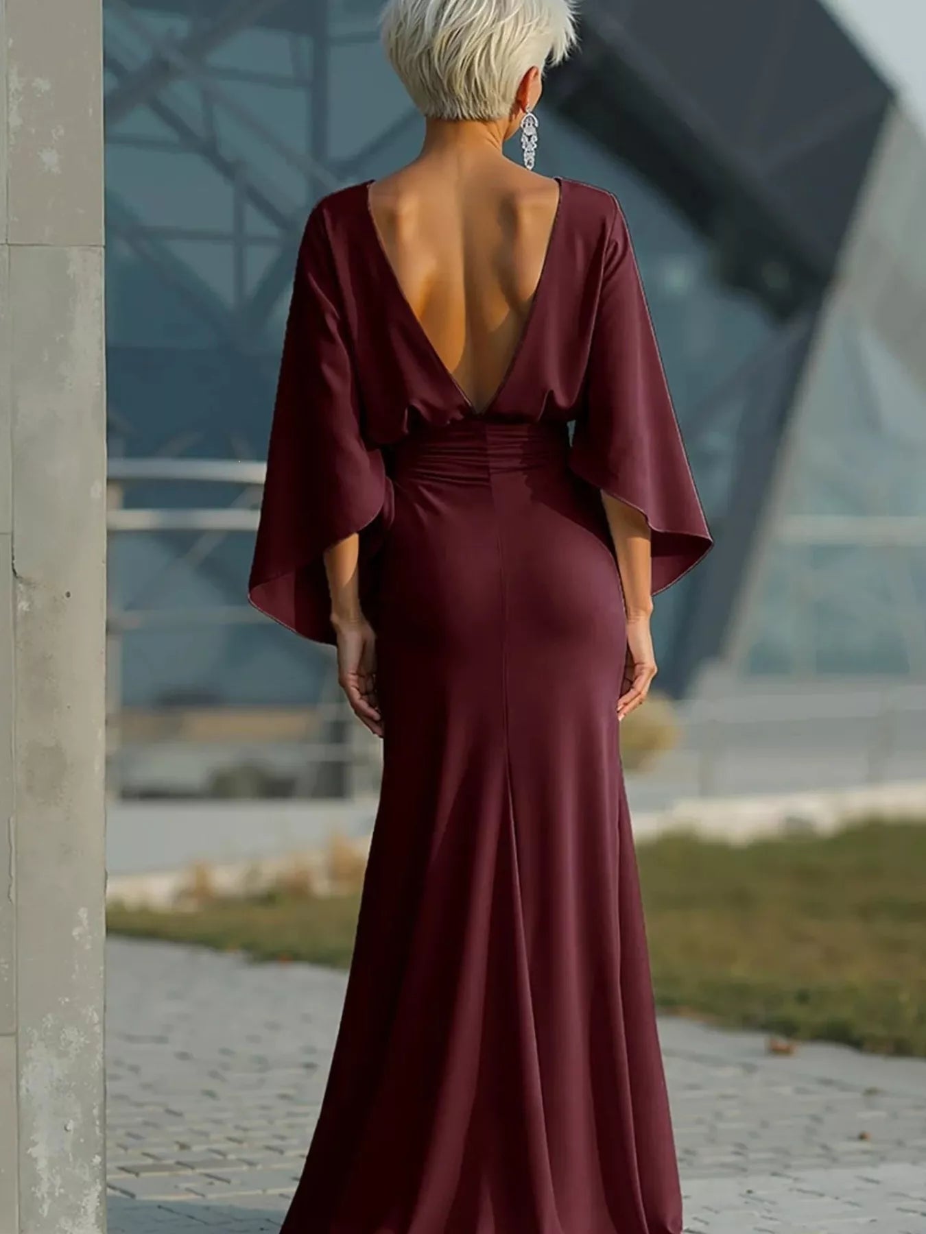 Batwing Sleeve Ruched Maxi Dress-Maxi Dress.-Splashis-Splashis