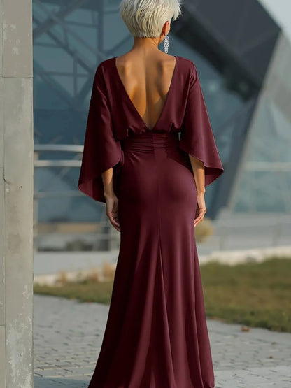 Batwing Sleeve Ruched Maxi Dress-Maxi Dress.-Splashis-Splashis