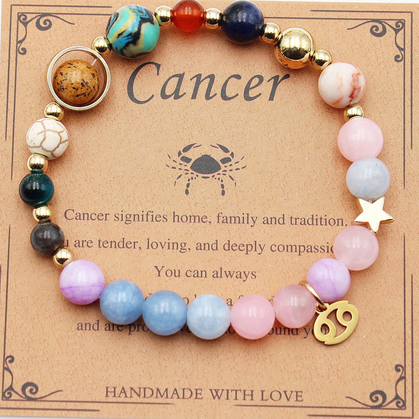 Eight Planets 12 Constellation Bracelet Morgan Stone Beaded Bracelet featuring zodiac signs and natural stones