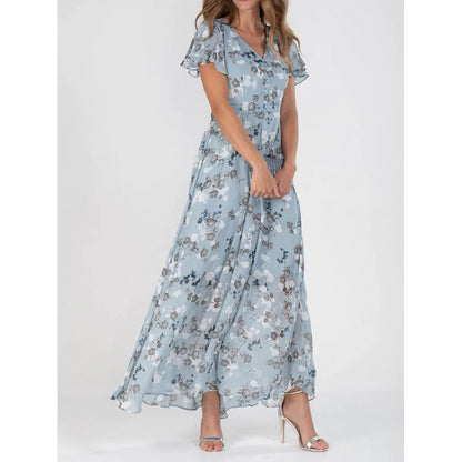 Floral Print Off-Shoulder Chiffon Maxi Dress - Splashis