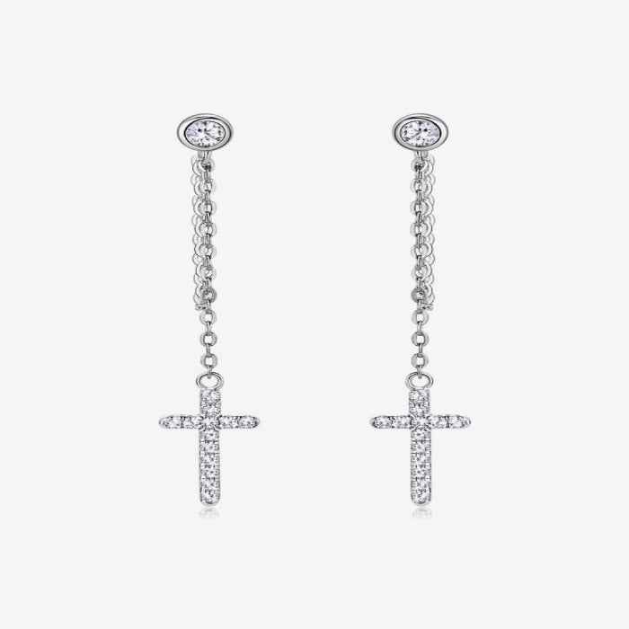Moissanite cross earrings in 925 sterling silver — additional view 3