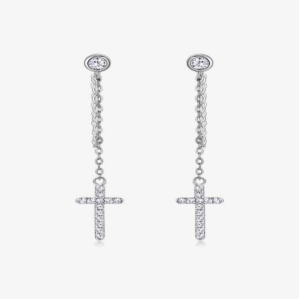 Moissanite cross earrings in 925 sterling silver — additional view 3