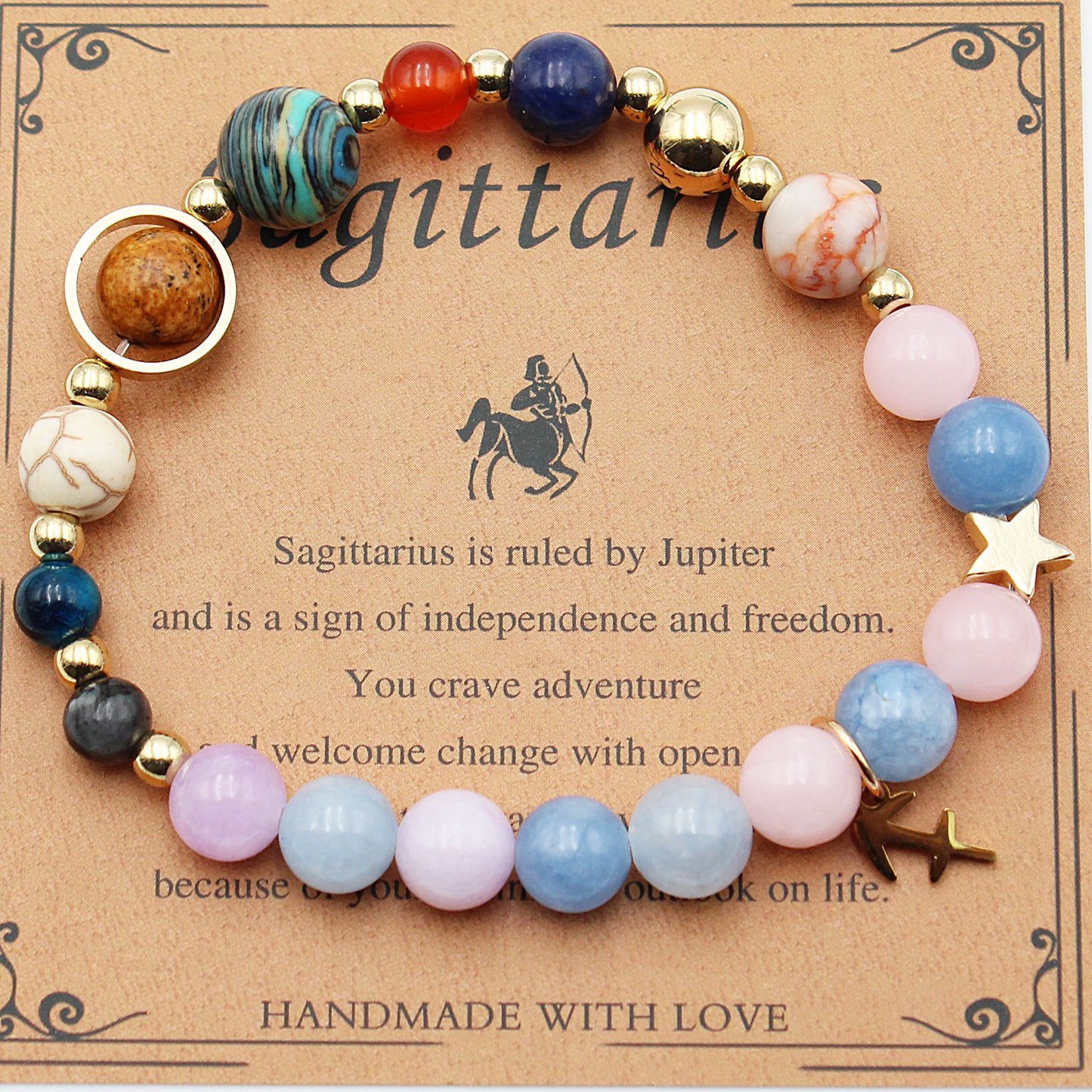 Eight Planets 12 Constellation Bracelet Morgan Stone Beaded Bracelet featuring zodiac signs and natural stones