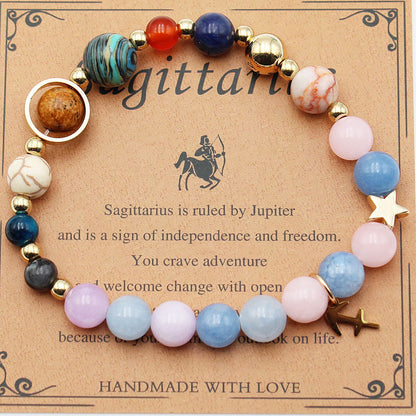 Eight Planets 12 Constellation Bracelet Morgan Stone Beaded Bracelet featuring zodiac signs and natural stones
