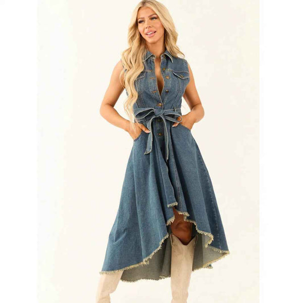 Sleeveless empire waist dress with hollow detail — additional view 9