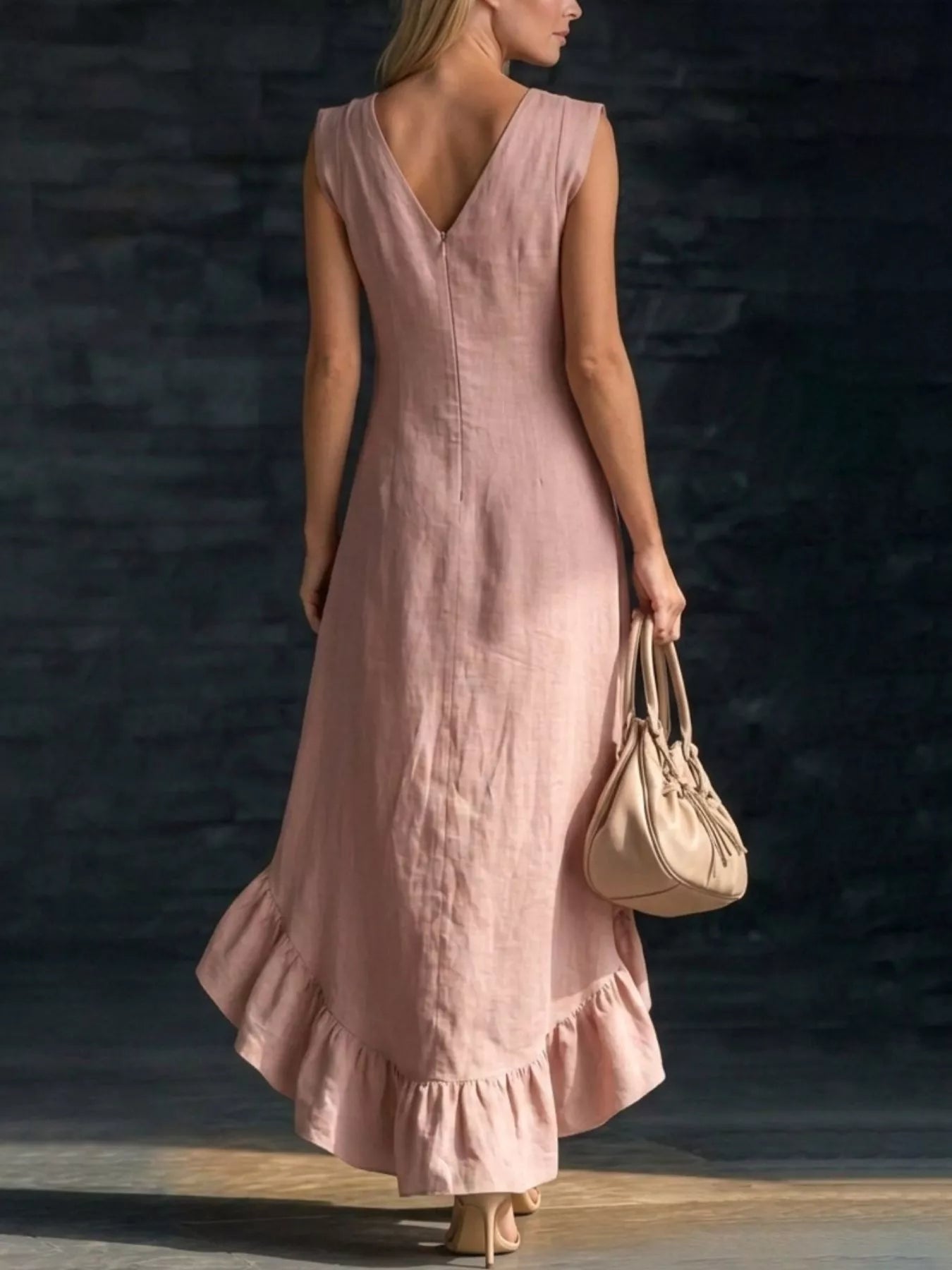 V-Neck Ruffle Hem High-Low Dress Plus Size Secondary image