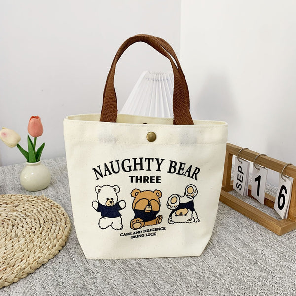 Canvas storage bag shown in dorm room setting