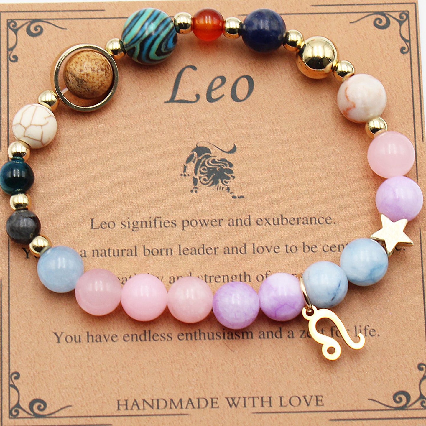Eight Planets 12 Constellation Bracelet Morgan Stone Beaded Bracelet featuring zodiac designs in natural stones