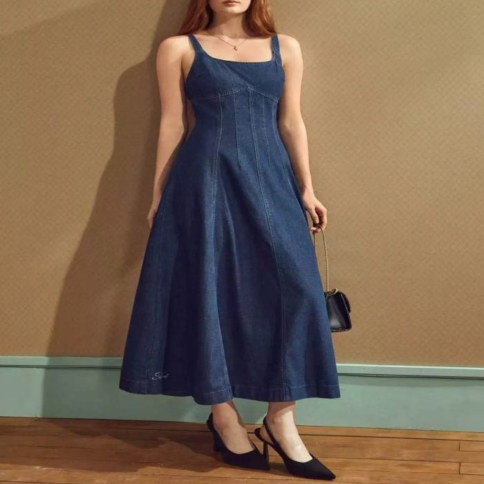 Square Neck A-Line Denim Dress — primary view Main image