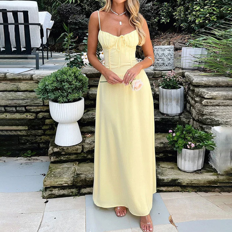 Elegant Tie-Waist A-Line Dress - Splashis