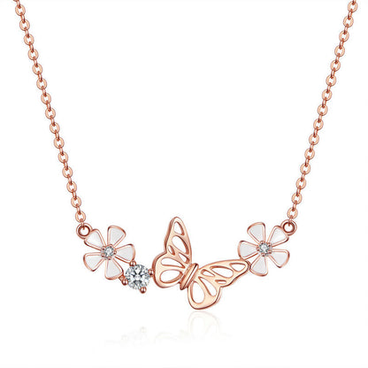 925 Silver Butterfly Flower Pendant Necklace - Splashis