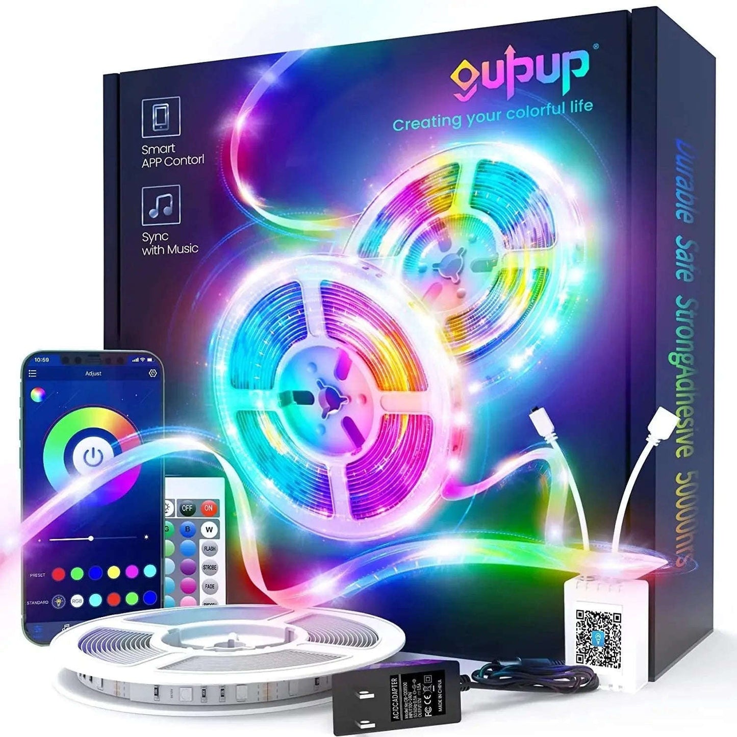 Glow Strip 50ft RGB LED Lights Splashis 16 million color led lights 16 million colors 5 star led 50000 hour led 50ft led lights accent wall lights adhesive led strip aesthetic lighting aesthetic room lights affordable led alexa compatible