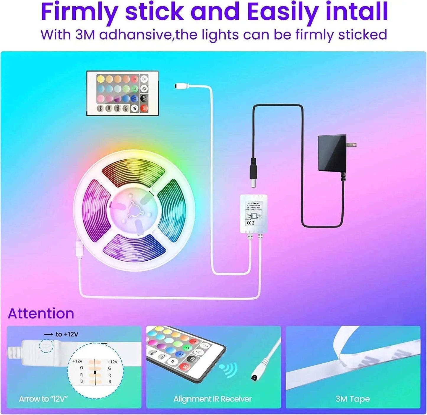 Glow Strip 50ft RGB LED Lights Splashis 16 million color led lights 16 million colors 5 star led 50000 hour led 50ft led lights accent wall lights adhesive led strip aesthetic lighting aesthetic room lights affordable led alexa compatible