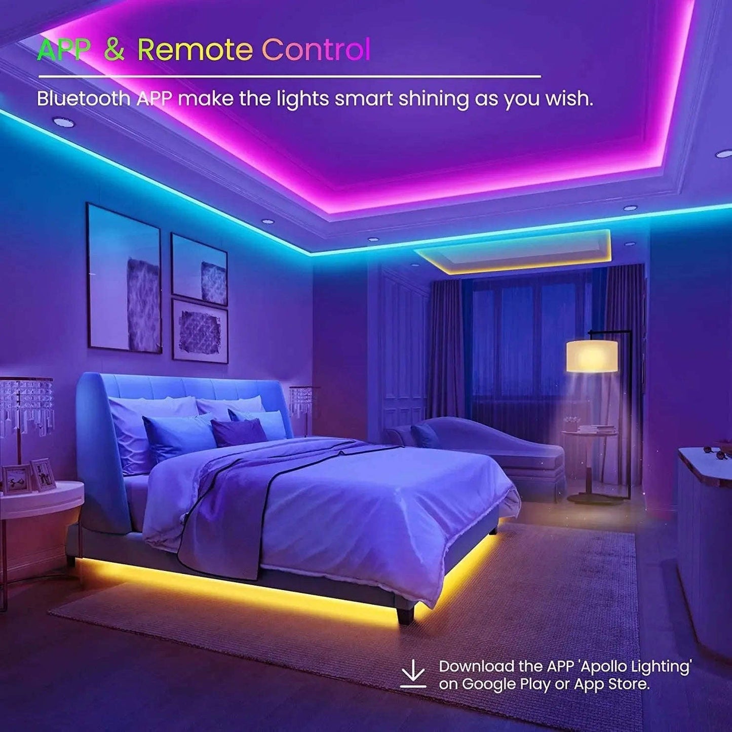 Glow Strip 50ft RGB LED Lights Splashis 16 million color led lights 16 million colors 5 star led 50000 hour led 50ft led lights accent wall lights adhesive led strip aesthetic lighting aesthetic room lights affordable led alexa compatible