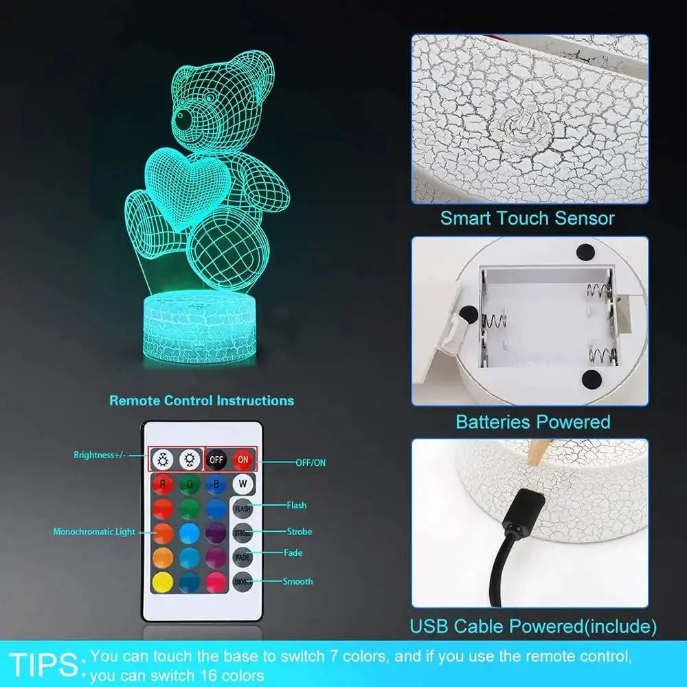 Glow Bear 3D Teddy RGB Night Lamp-Home Appliance Parts-Splashis-Splashis