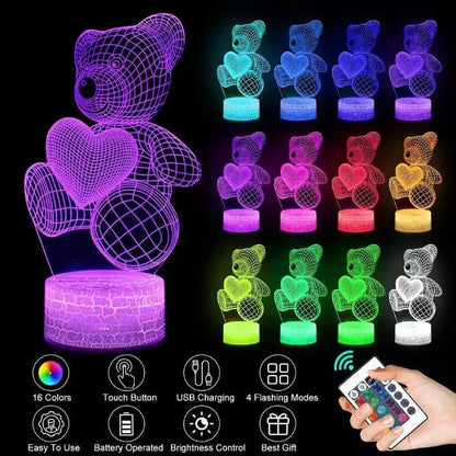 Glow Bear 3D Teddy RGB Night Lamp-Home Appliance Parts-Splashis-Splashis