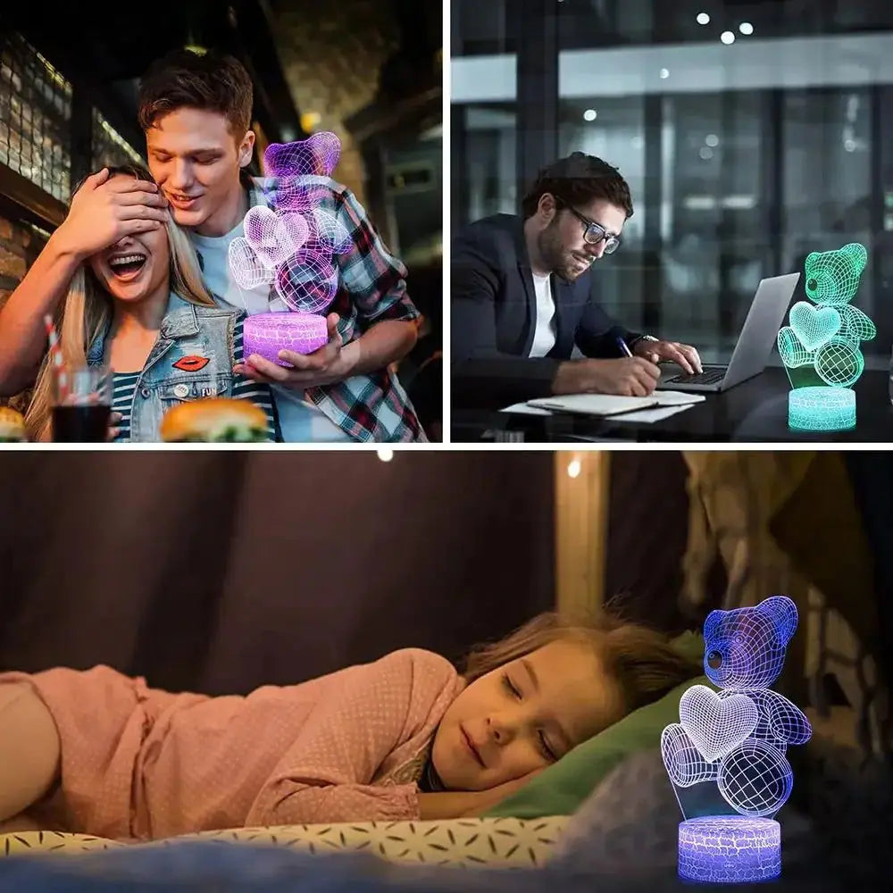 Glow Bear 3D Teddy RGB Night Lamp-Home Appliance Parts-Splashis-Splashis