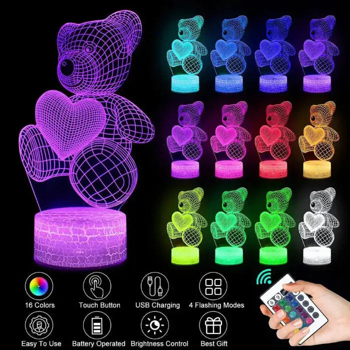 Glow Bear 3D Teddy RGB Night Lamp-Home Appliance Parts-Splashis-Splashis