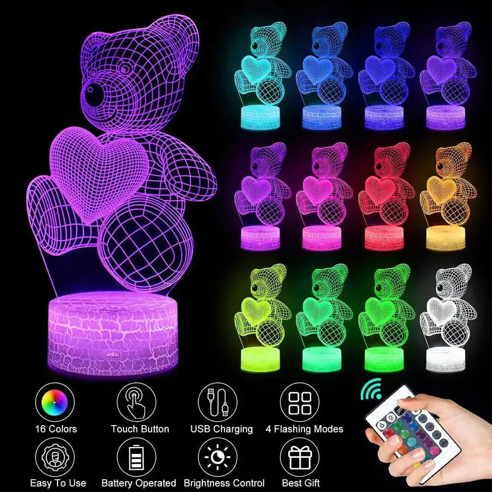 Glow Bear 3D Teddy RGB Night Lamp-Home Appliance Parts-Splashis-Splashis