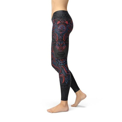 Women Oriental Black Wolf Leggings - Splashis