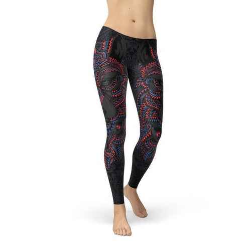 Oriental black wolf print leggings — primary view Main image