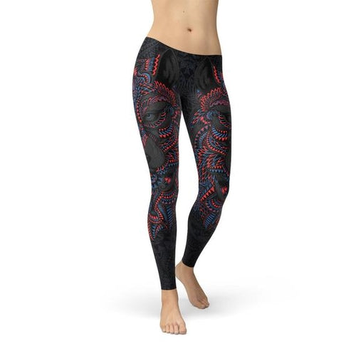 Women Oriental Black Wolf Leggings - Splashis