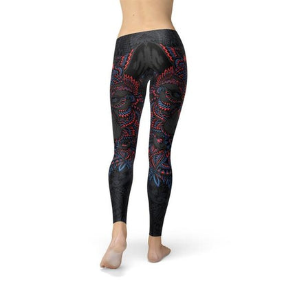 Women Oriental Black Wolf Leggings - Splashis