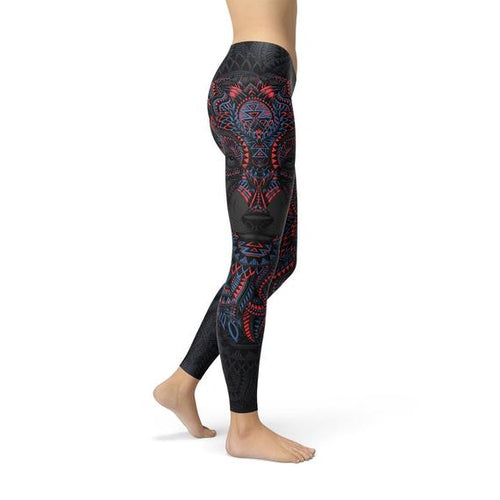 Women Oriental Black Wolf Leggings - Splashis