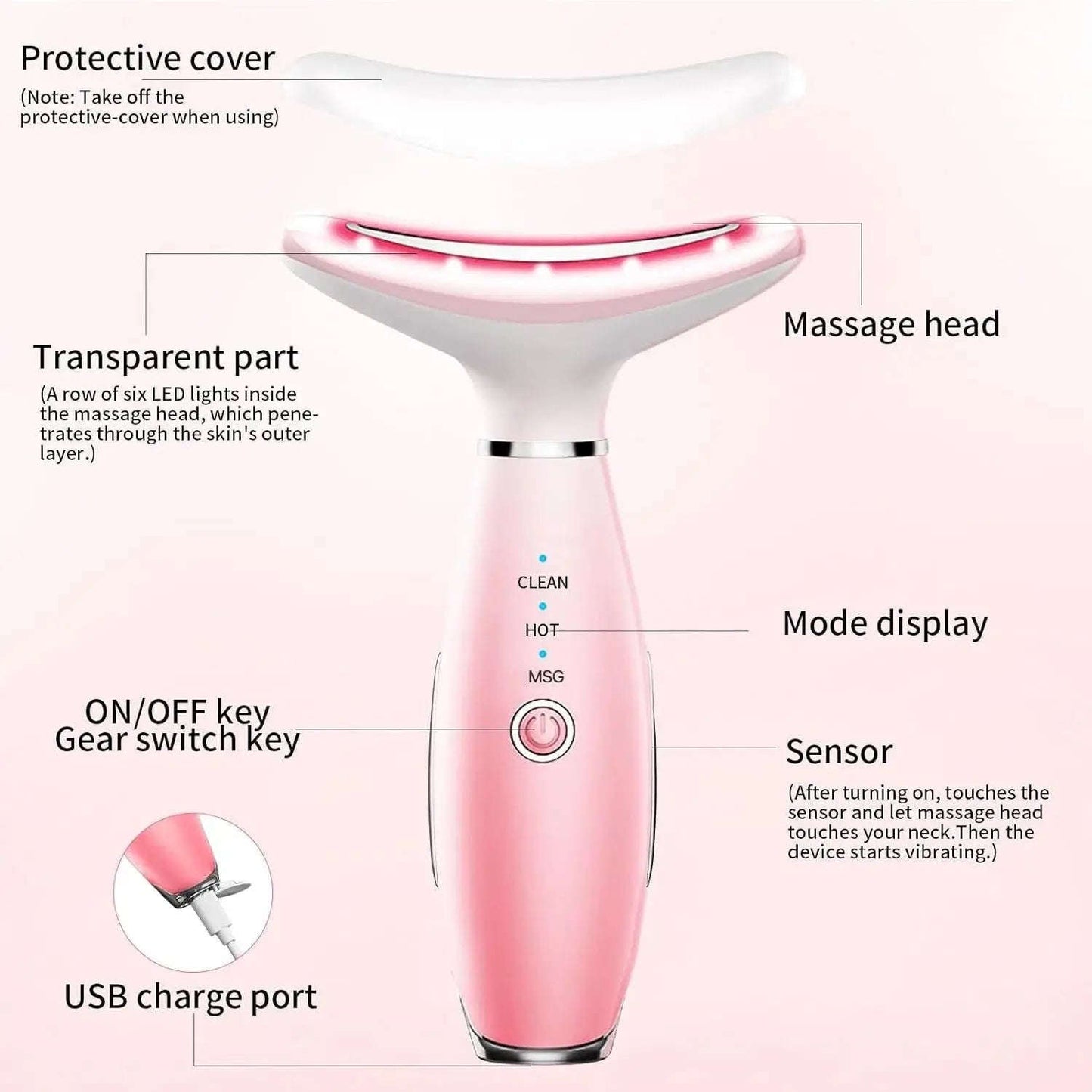 Intelligent Face & Neck Massager Splashis face and neck massager heated facial massager anti aging face massager vibration facial beauty device neck wrinkle remover device facial skin tightening massager portable beauty device gift-box