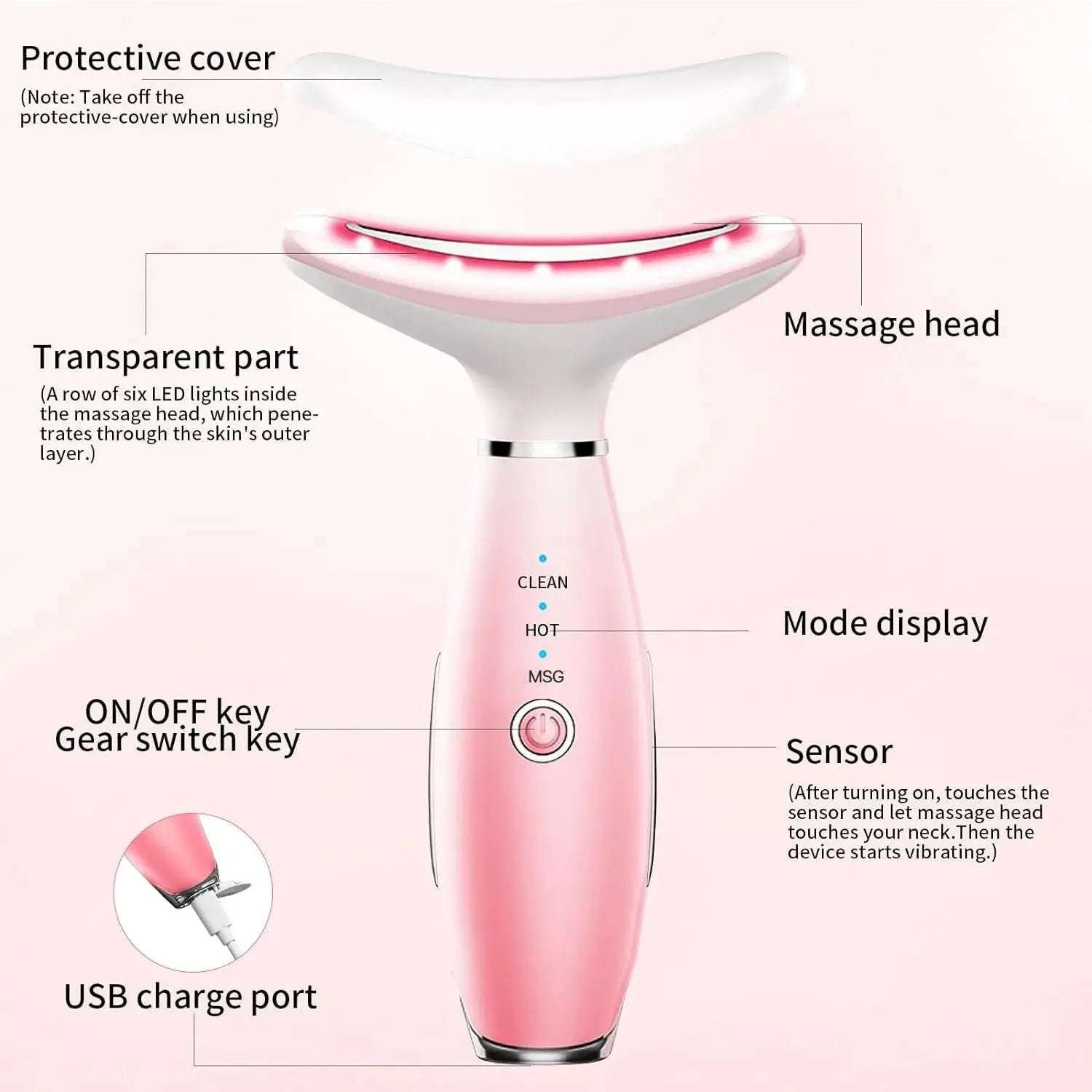 Intelligent Face & Neck Massager Splashis face and neck massager heated facial massager anti aging face massager vibration facial beauty device neck wrinkle remover device facial skin tightening massager portable beauty device gift-box
