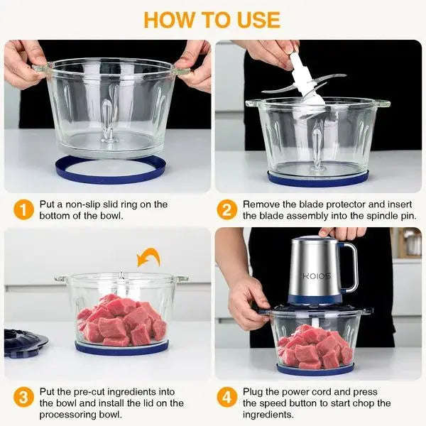 KOIOS™ 300W Electric Food Processor Splashis baby food maker blender chopper cooking appliance electric chopper electric grinder food chopper food processor kitchen appliance kitchen gadget kitchen tools meal prep tool meat grinder mini food