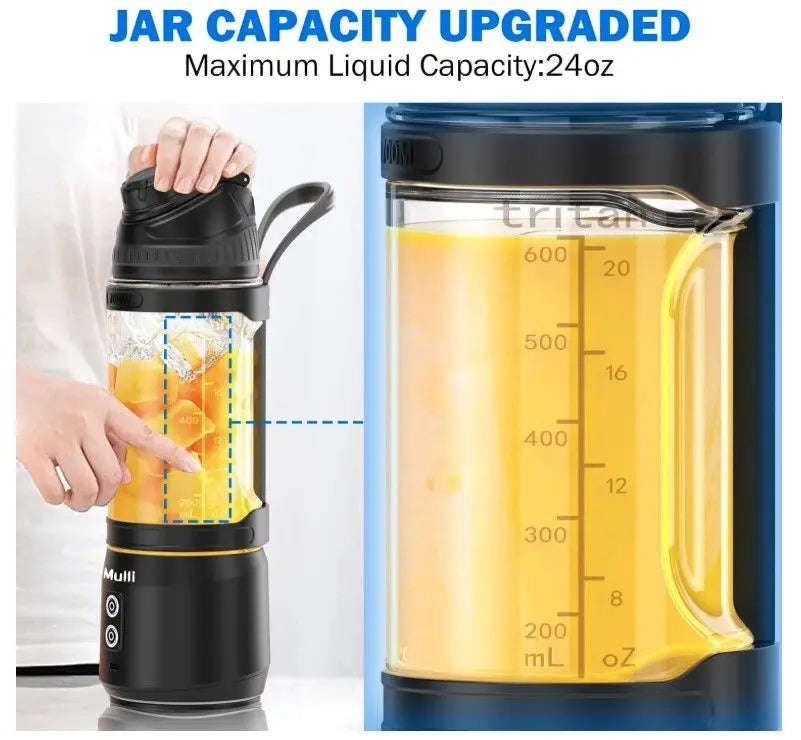 Mulli 300W Portable Blender Smoothies Splashis 20oz 24oz-blender 300w 300w-blender 6000mah-battery anti-jam anti-jam-blender battery-powered-blender birthday-gift-health blender-bottle blender-for-office blender-for-travel bpa-free-blender