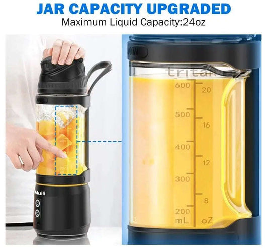 Mulli 300W Portable Blender Smoothies Splashis 20oz 24oz-blender 300w 300w-blender 6000mah-battery anti-jam anti-jam-blender battery-powered-blender birthday-gift-health blender-bottle blender-for-office blender-for-travel bpa-free-blender