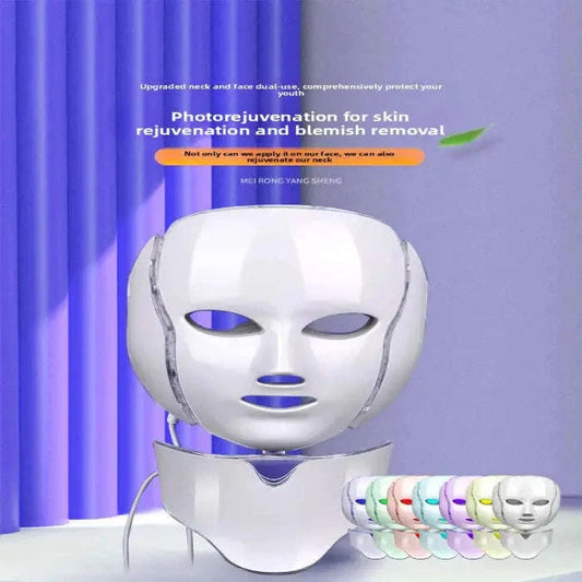 Photon therapy Face & Neck Mask Splashis 7 color LED face mask with neck adjustable LED face mask anti aging face neck mask anti aging neck device collagen boost face neck complete LED therapy system face and neck light therapy face neck anti