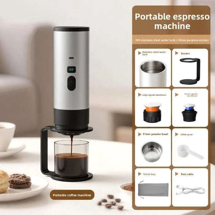 Portable Espresso Machine Splashis backpacking coffee battery powered coffee camping coffee maker capsule coffee maker cordless coffee maker digital nomad coffee espresso on the go gift for coffee lover mini espresso machine Nespresso portable