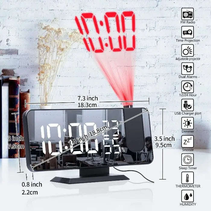 Projection Alarm Clock Splashis adjustable brightness clock alarm clock 2024 alarm clock for bedroom alarm clock for heavy sleepers alarm clock for seniors alarm clock with battery backup alarm clock with dimmer alarm clock with FM radio alarm