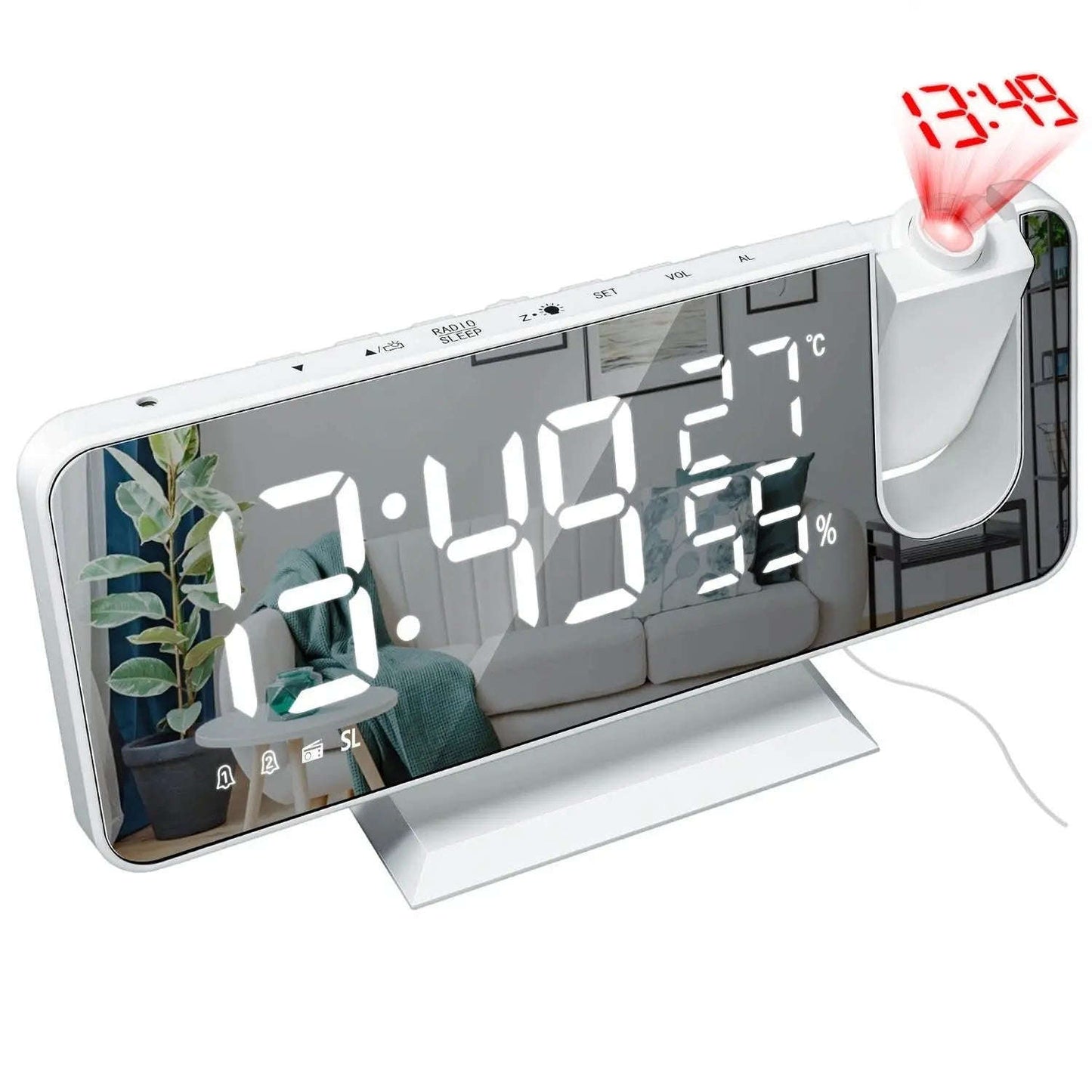 Projection Alarm Clock Splashis adjustable brightness clock alarm clock 2024 alarm clock for bedroom alarm clock for heavy sleepers alarm clock for seniors alarm clock with battery backup alarm clock with dimmer alarm clock with FM radio alarm