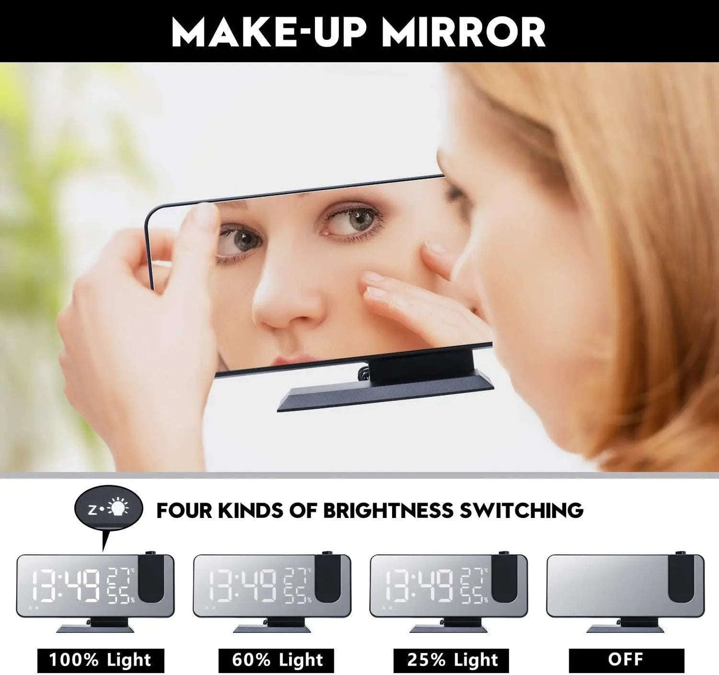 Projection Alarm Clock Splashis adjustable brightness clock alarm clock 2024 alarm clock for bedroom alarm clock for heavy sleepers alarm clock for seniors alarm clock with battery backup alarm clock with dimmer alarm clock with FM radio alarm