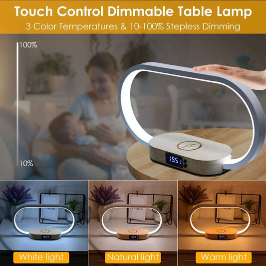 Smart 3-in-1 Wireless Charging Lamp Splashis 10W charger 10w-fast-charging-lamp 3-in-1 lamp 3-in-1-bedside-charging-station 3-in-1-desk-lamp adjustable lamp aluminum lamp aluminum-wood-desk-lamp apartment living apartment therapy bedroom decor