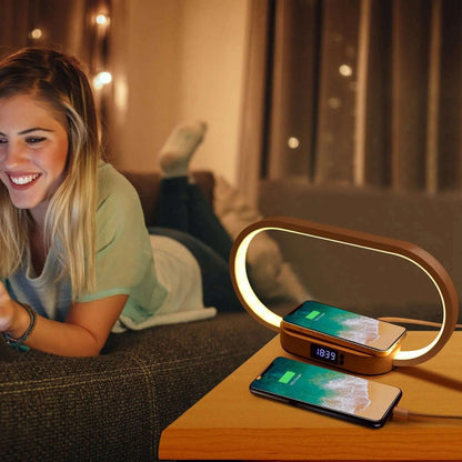 Smart 3-in-1 Wireless Charging Lamp Splashis 10W charger 10w-fast-charging-lamp 3-in-1 lamp 3-in-1-bedside-charging-station 3-in-1-desk-lamp adjustable lamp aluminum lamp aluminum-wood-desk-lamp apartment living apartment therapy bedroom decor