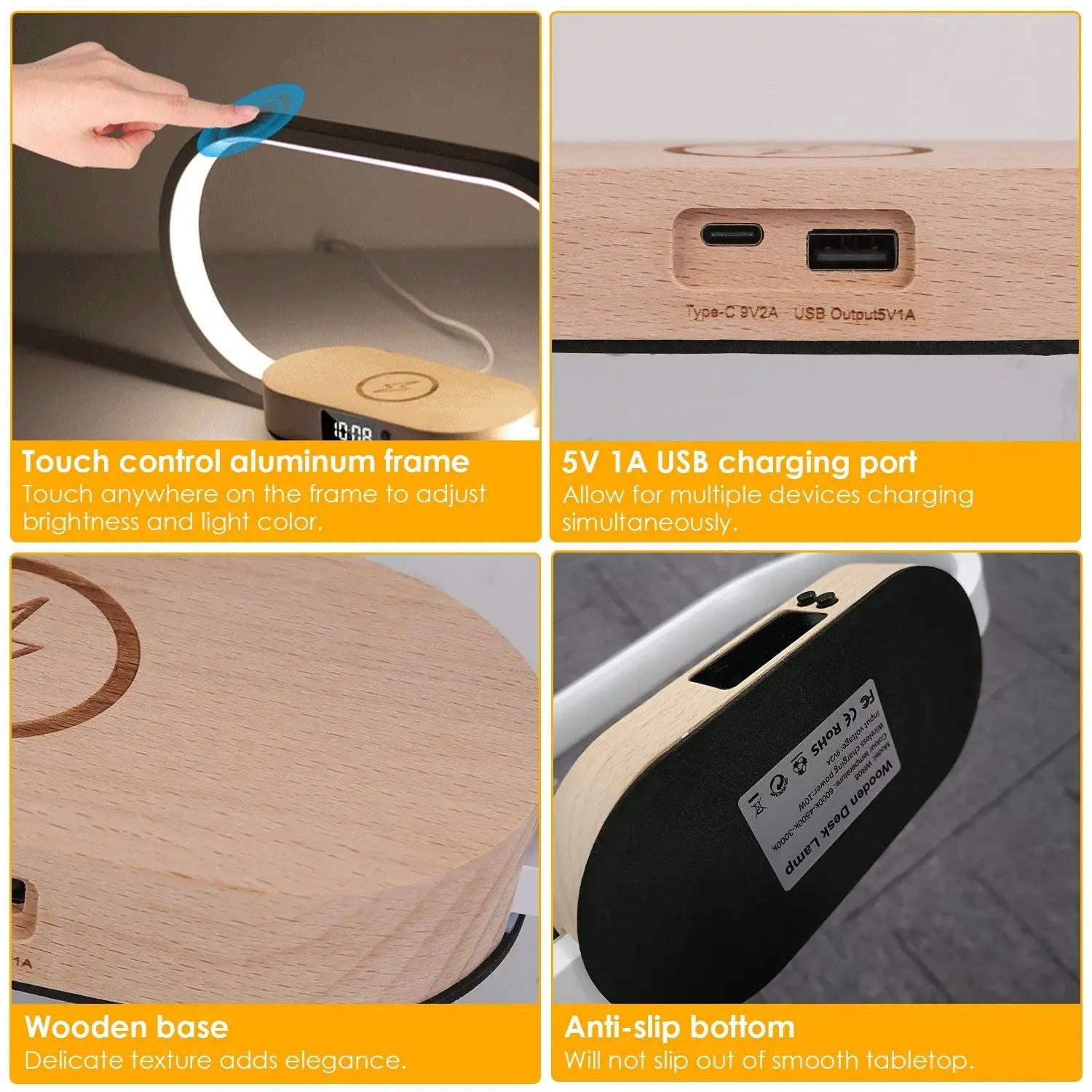 Smart 3-in-1 Wireless Charging Lamp Splashis 10W charger 10w-fast-charging-lamp 3-in-1 lamp 3-in-1-bedside-charging-station 3-in-1-desk-lamp adjustable lamp aluminum lamp aluminum-wood-desk-lamp apartment living apartment therapy bedroom decor
