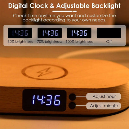 Smart 3-in-1 Wireless Charging Lamp Splashis 10W charger 10w-fast-charging-lamp 3-in-1 lamp 3-in-1-bedside-charging-station 3-in-1-desk-lamp adjustable lamp aluminum lamp aluminum-wood-desk-lamp apartment living apartment therapy bedroom decor