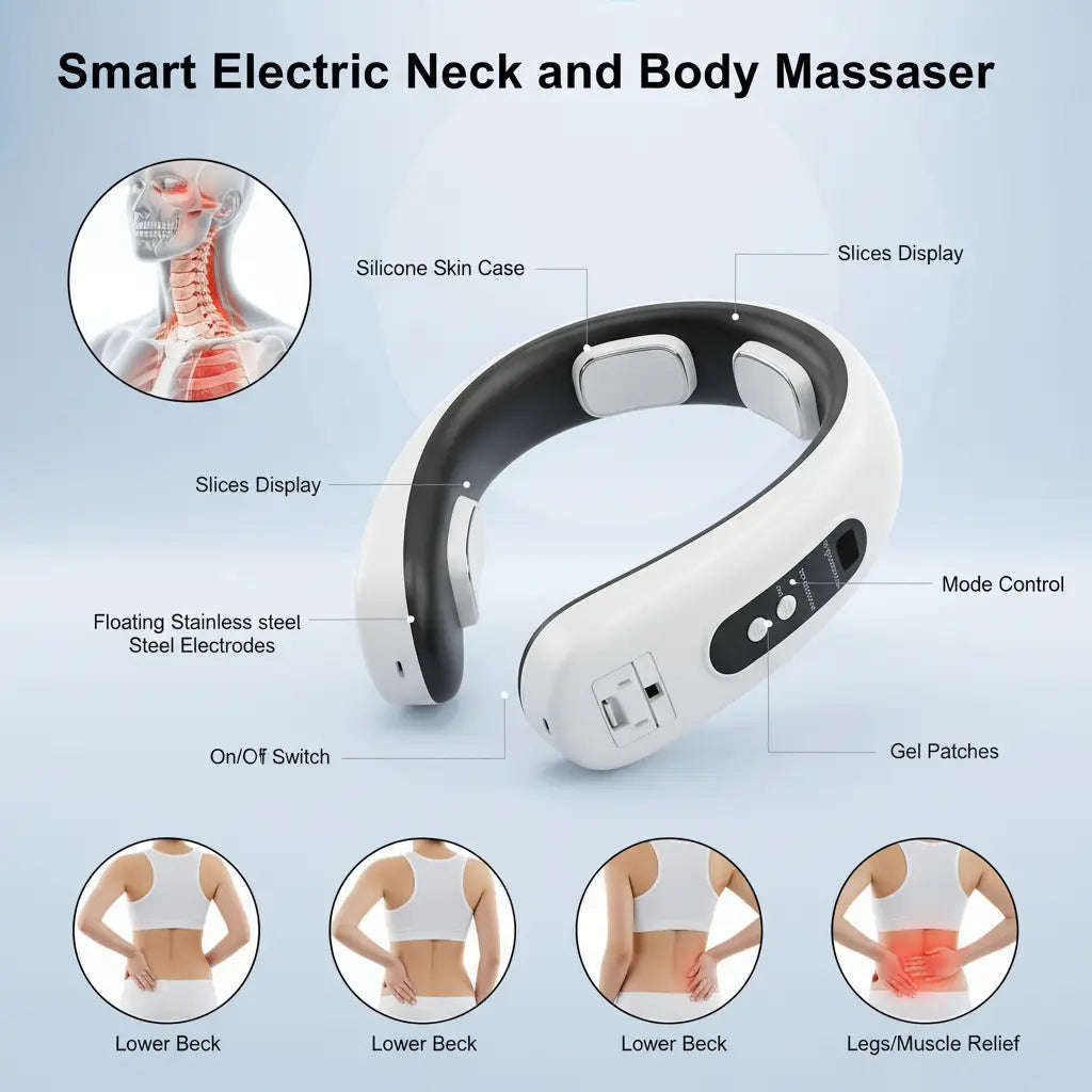 Smart Pulse Neck Massager & Body Pads Splashis body massage pads electric pulse neck massager EMS muscle stimulation EMS neck massager gift for dad gift for mom muscle stimulator neck neck and shoulder massager neck pain relief device neck