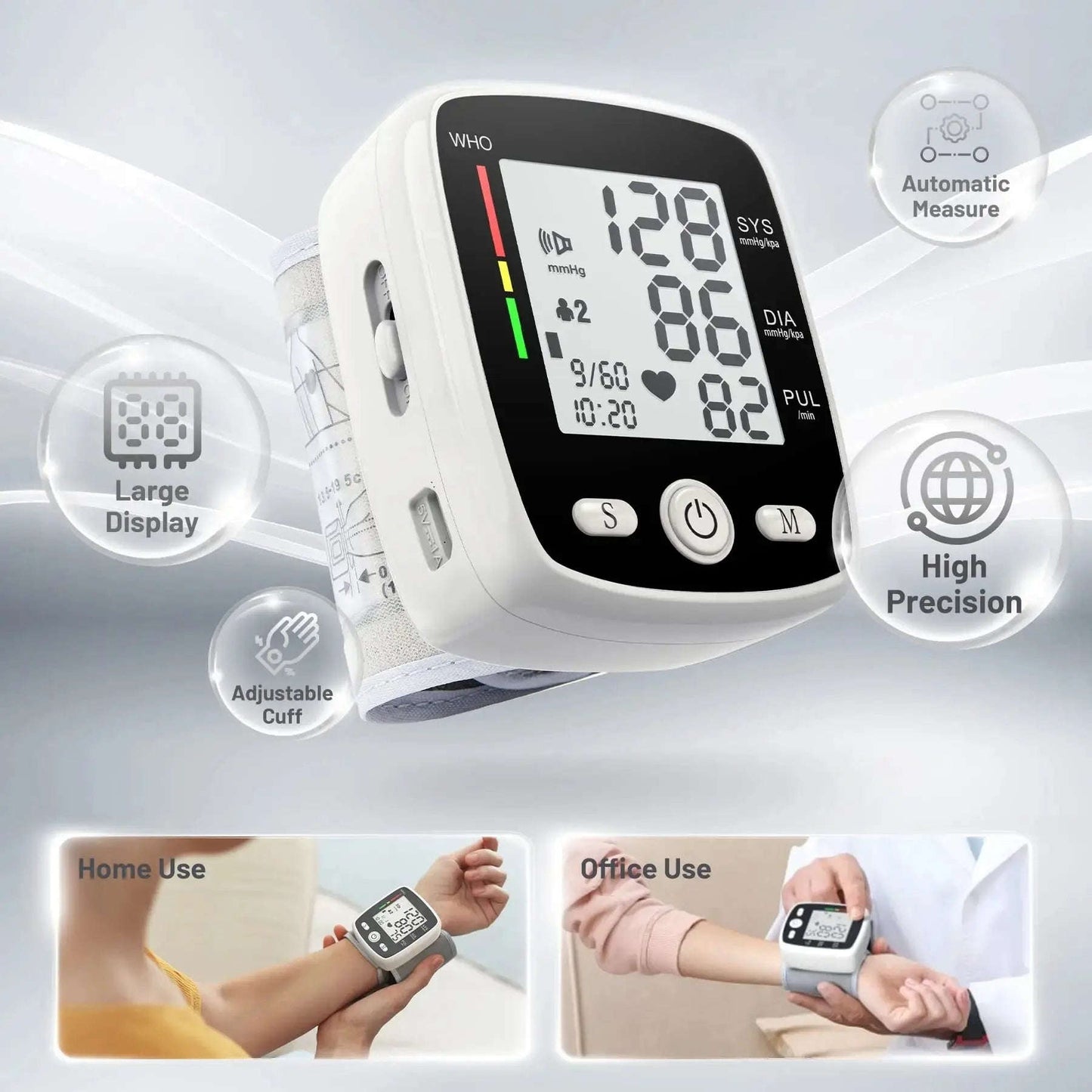 Smart Wrist Blood Pressure Monitor Splashis 180-Memory Dual User 45 second blood pressure accessible health monitor accurate BP monitor affordable health monitor AFib detector aging in place device automatic blood pressure cuff Automatic BP