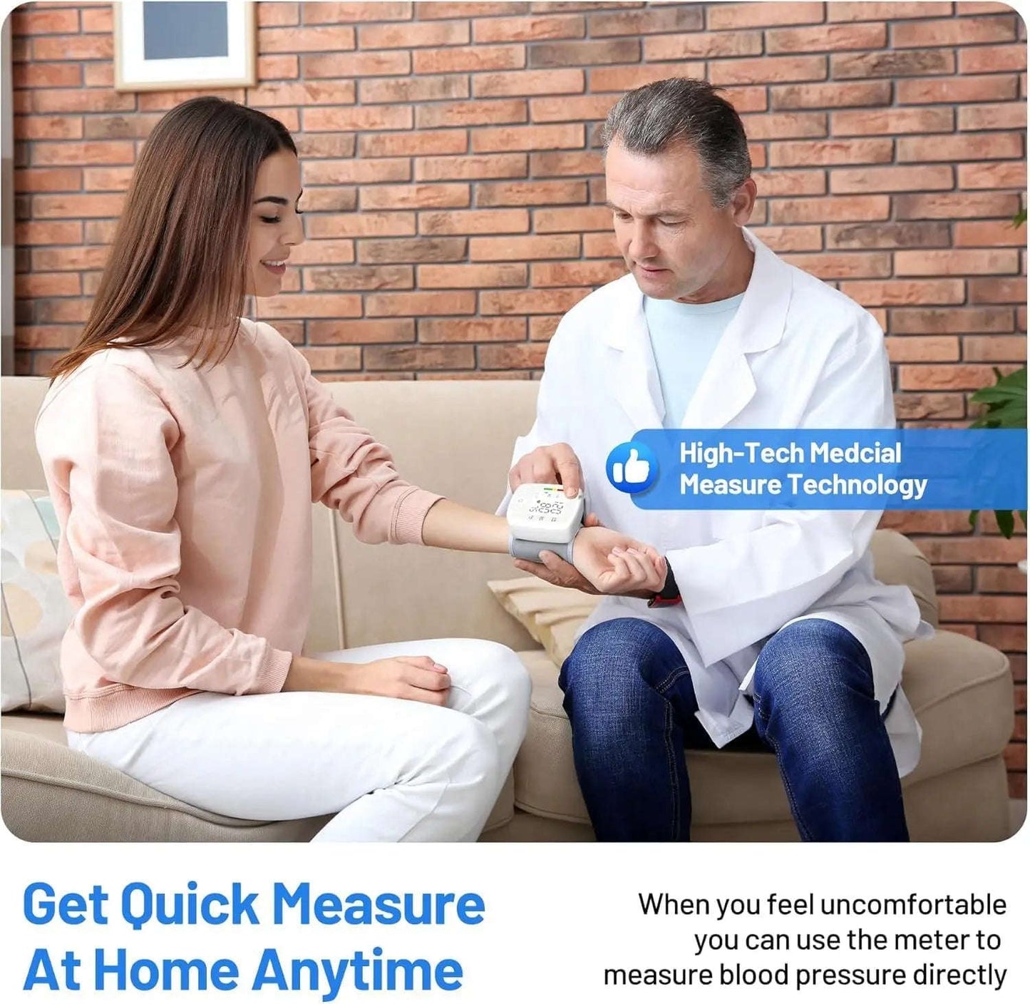 Smart Wrist Blood Pressure Monitor Splashis 180-Memory Dual User 45 second blood pressure accessible health monitor accurate BP monitor affordable health monitor AFib detector aging in place device automatic blood pressure cuff Automatic BP