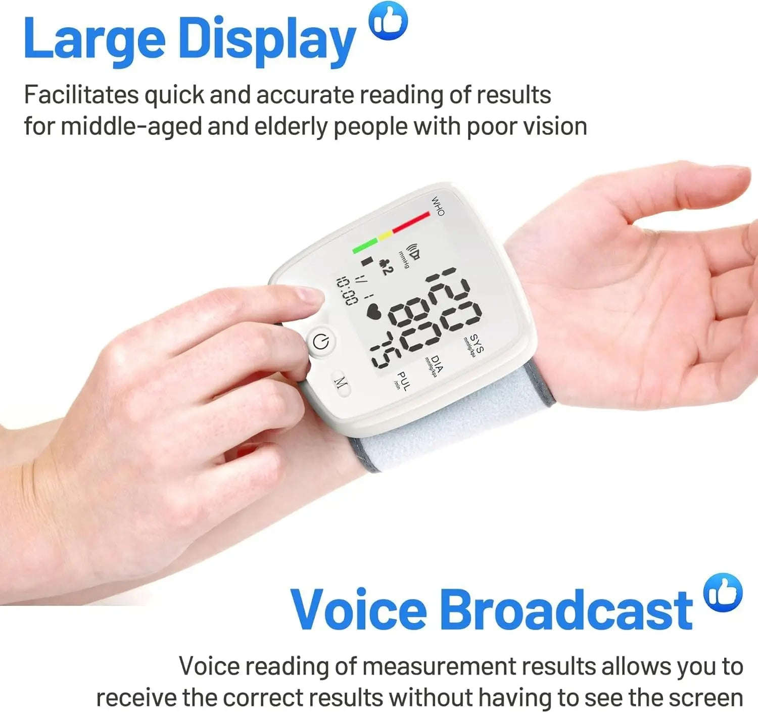 Smart Wrist Blood Pressure Monitor Splashis 180-Memory Dual User 45 second blood pressure accessible health monitor accurate BP monitor affordable health monitor AFib detector aging in place device automatic blood pressure cuff Automatic BP