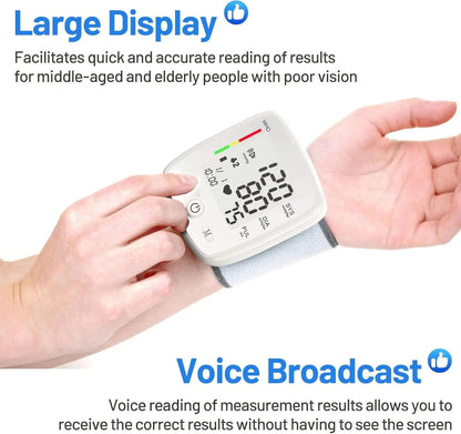 Smart Wrist Blood Pressure Monitor Splashis 180-Memory Dual User 45 second blood pressure accessible health monitor accurate BP monitor affordable health monitor AFib detector aging in place device automatic blood pressure cuff Automatic BP
