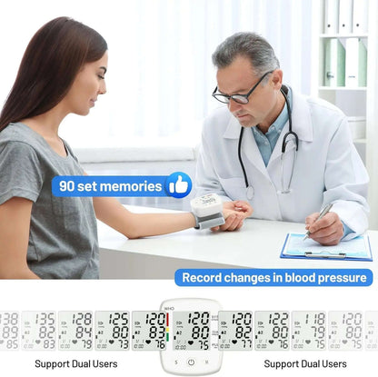 Smart Wrist Blood Pressure Monitor Splashis 180-Memory Dual User 45 second blood pressure accessible health monitor accurate BP monitor affordable health monitor AFib detector aging in place device automatic blood pressure cuff Automatic BP