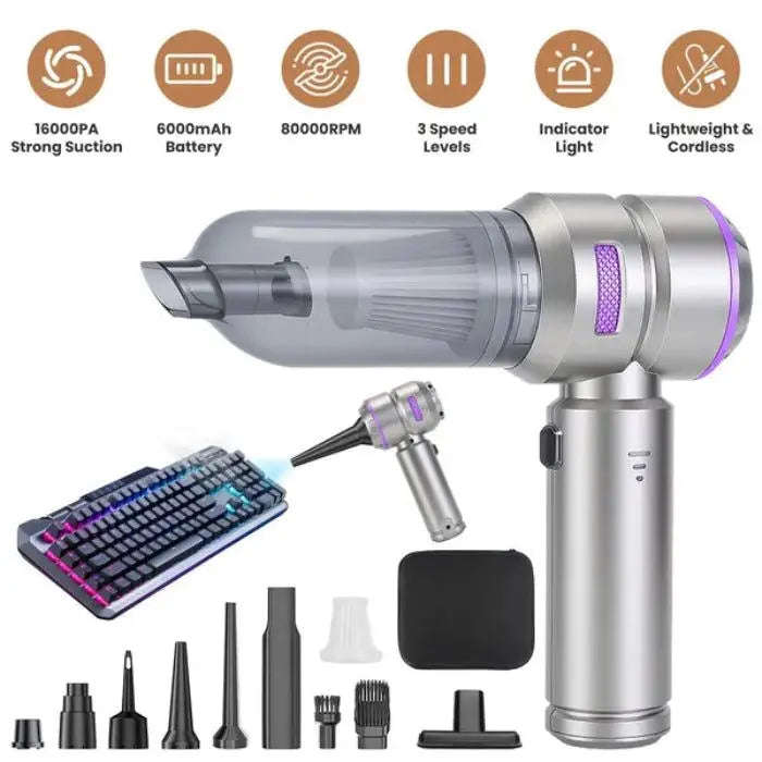 Turbo Clean 2-in-1 Cordless Vacuum Splashis 16000Pa vacuum 2-in-1 vacuum 80000 RPM motor air duster automotive vacuum best seller camera duster car accessories car cleaning kit car detailing vacuum car interior cleaner car vacuum cleaning